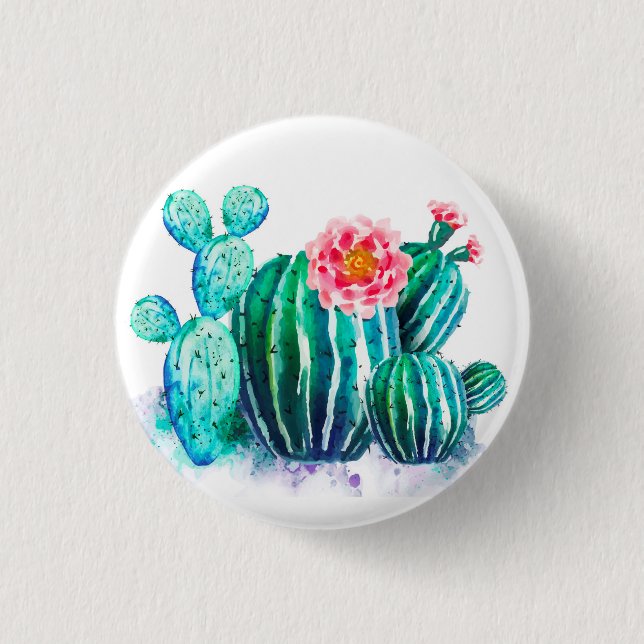 watercolor Cactus 1 Inch Round Button (Front)