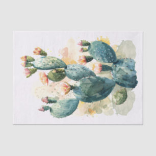 Watercolor Cactus and Pink Blossoms Decoupage Tissue Paper