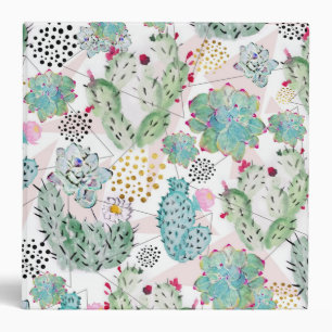 watercolor cactus and triangles pattern binder