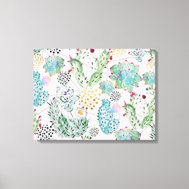 watercolor cactus and triangles pattern canvas print (Front)