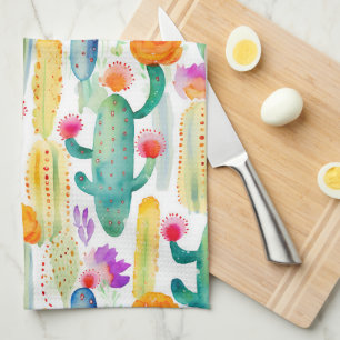 Watercolor Cactus Art Desert Colourful Southwest Kitchen Towel
