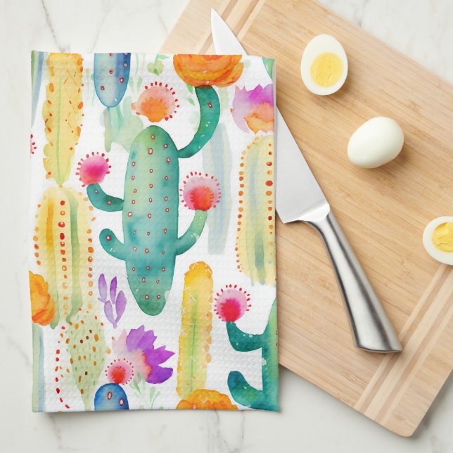 Watercolor Cactus Art Desert Colourful Southwest Kitchen Towel (Quarter Fold)