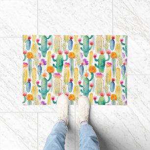 Watercolor Cactus Art Pattern Desert Colourful Fun Doormat