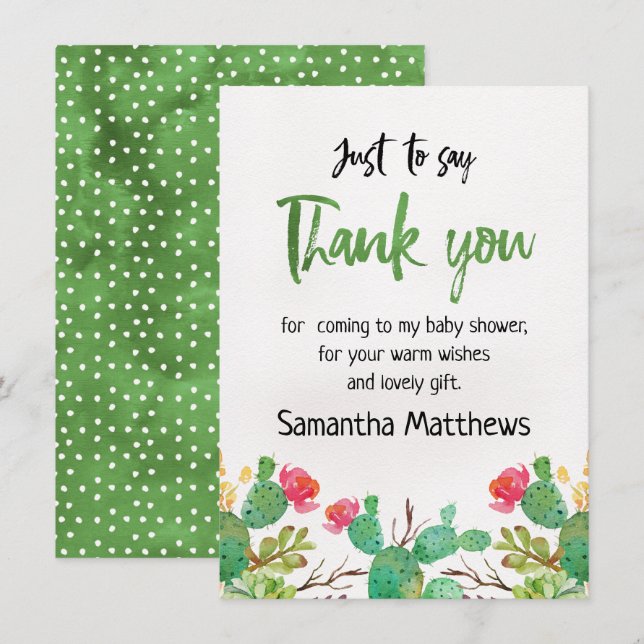 watercolor Cactus Baby Shower Thank You Card (Front/Back)