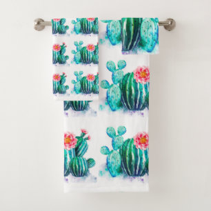 watercolor Cactus Bath Towel Set
