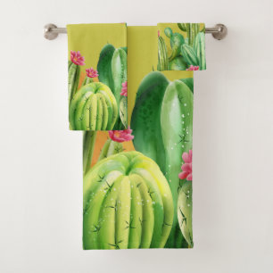 watercolor Cactus Bath Towel Set