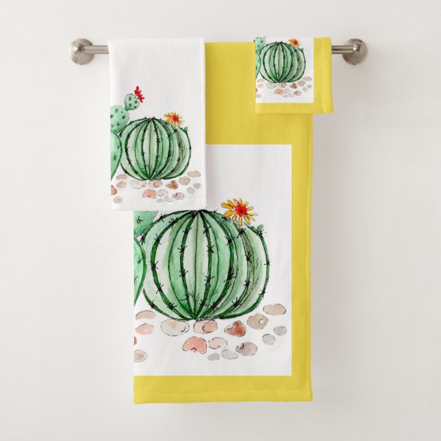 watercolor, cactus bath towel set (Insitu)