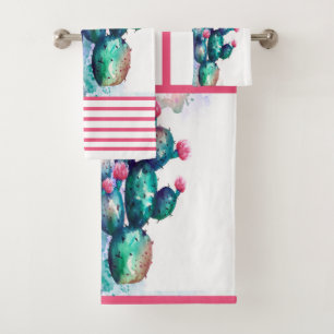 watercolor Cactus Bath Towel Set
