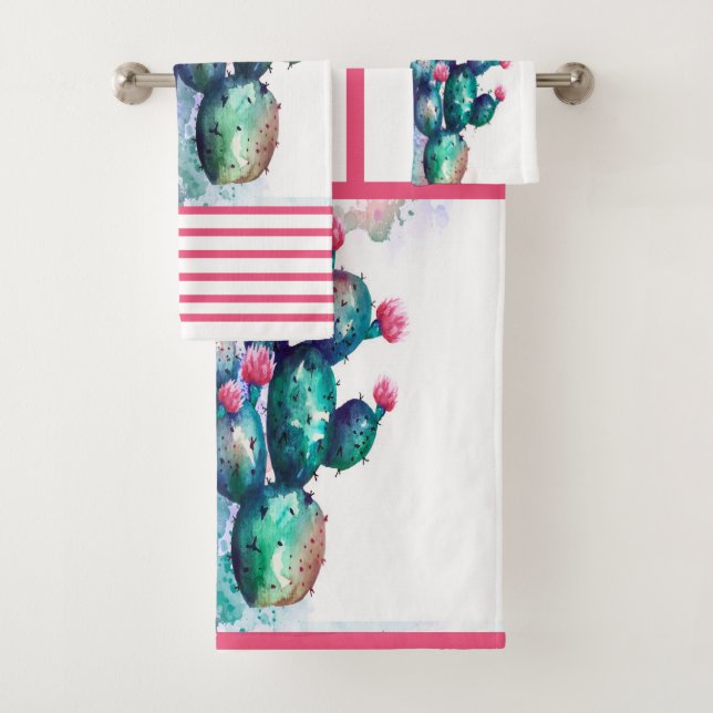 watercolor Cactus Bath Towel Set (Insitu)