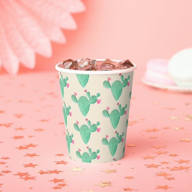 Watercolor Cactus Bridal Shower Paper Cups (Insitu)