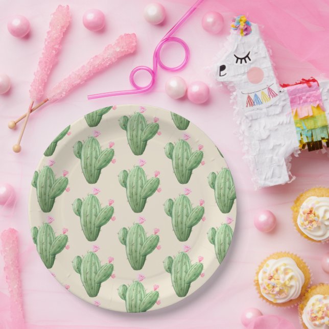 Watercolor Cactus Bridal Shower Paper Plate (Party)