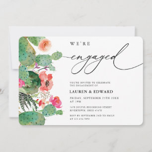 Watercolor Cactus Calligraphy Engagement Party  Invitation