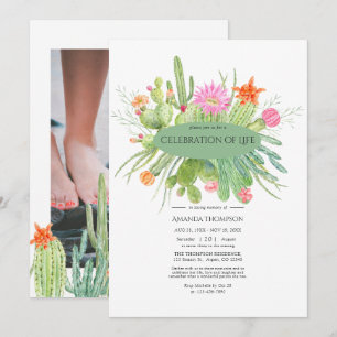 Watercolor Cactus Celebration of Life Photo Invitation