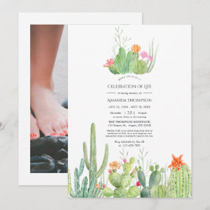 Watercolor Cactus Celebration of Life Photo Invitation