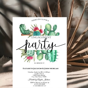 Watercolor Cactus Dots Engagement Invitation
