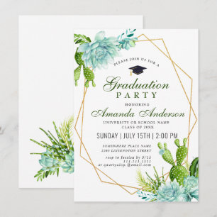 Watercolor Cactus Eucalyptus Graduation Party Invitation