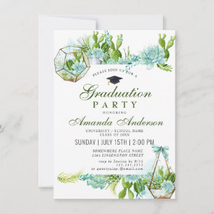 Watercolor Cactus Eucalyptus Graduation Party Invitation