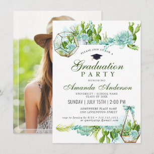 Watercolor Cactus Eucalyptus Graduation Party Invitation