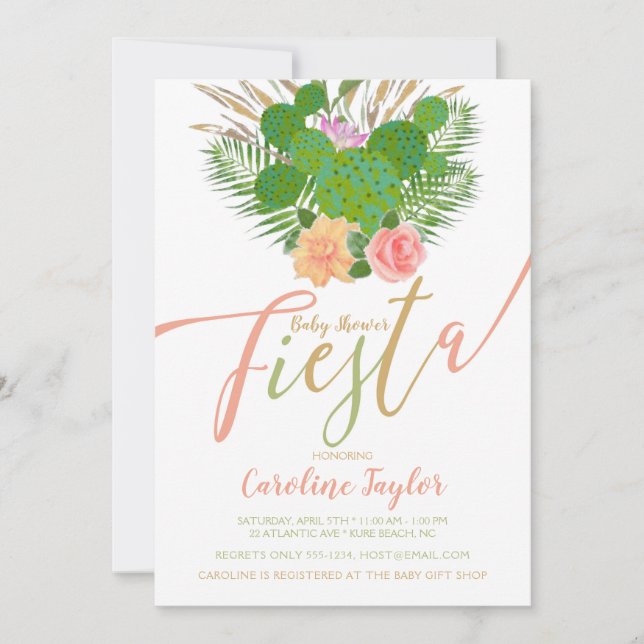 Watercolor Cactus Fiesta Baby Shower Floral Invitation (Front)