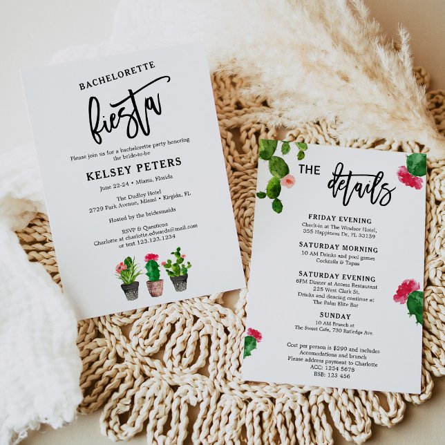 Watercolor Cactus Fiesta Bachelorette Party Invitation (Creator Uploaded)