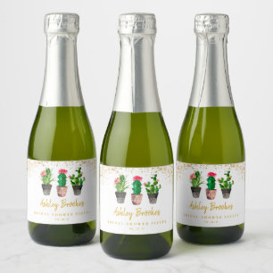 Watercolor Cactus Fiesta Bridal Shower Mini Sparkling Wine Label