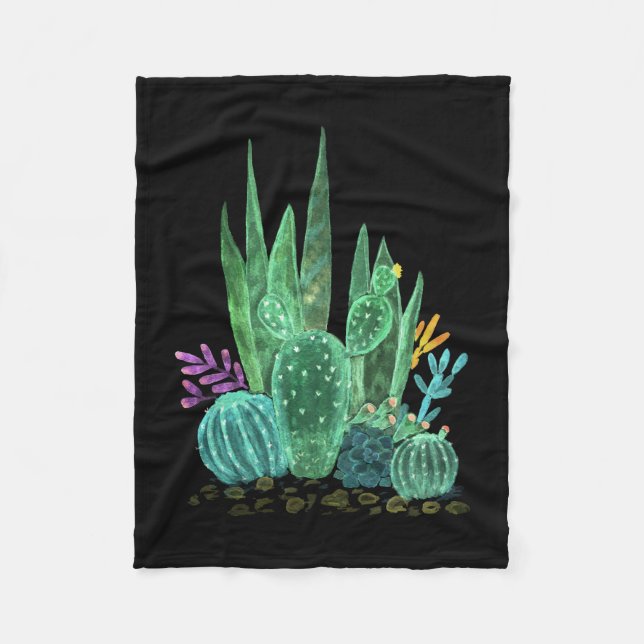Watercolor, cactus fleece blanket (Front)