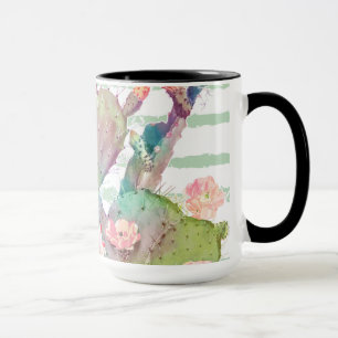 Watercolor cactus, floral and stripes design mug