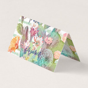 Watercolor Cactus Floral Stripes Design Business Card