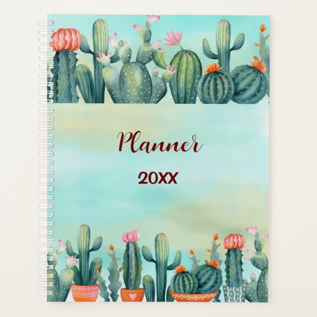 Watercolor Cactus Flower Planner (Front)