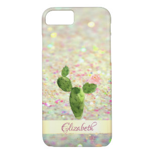 Watercolor Cactus Glittery Bokeh - Personalized Case-Mate iPhone Case