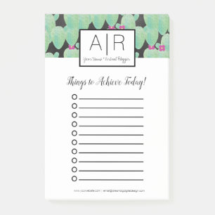 Watercolor Cactus Greenery Botanical Pattern Green Post-it Notes