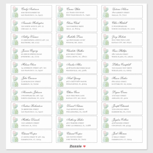 Watercolor cactus guests address. Shipping labels (Sheet)