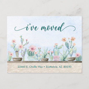 Watercolor Cactus I've Moved Announcement Postcard