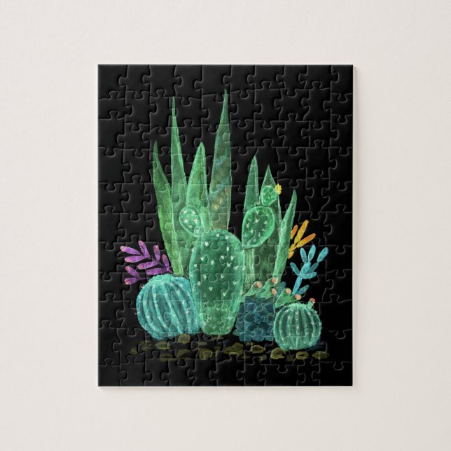 Watercolor, cactus jigsaw puzzle (Vertical)