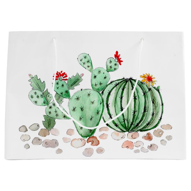 watercolor, cactus large gift bag (Front)