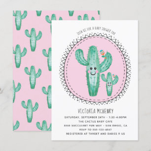 Watercolor Cactus Momma and Baby Shower Invitation