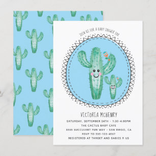 Watercolor Cactus Momma and Baby Shower Invitation