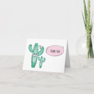 Watercolor Cactus Momma and Baby Thank you note Card