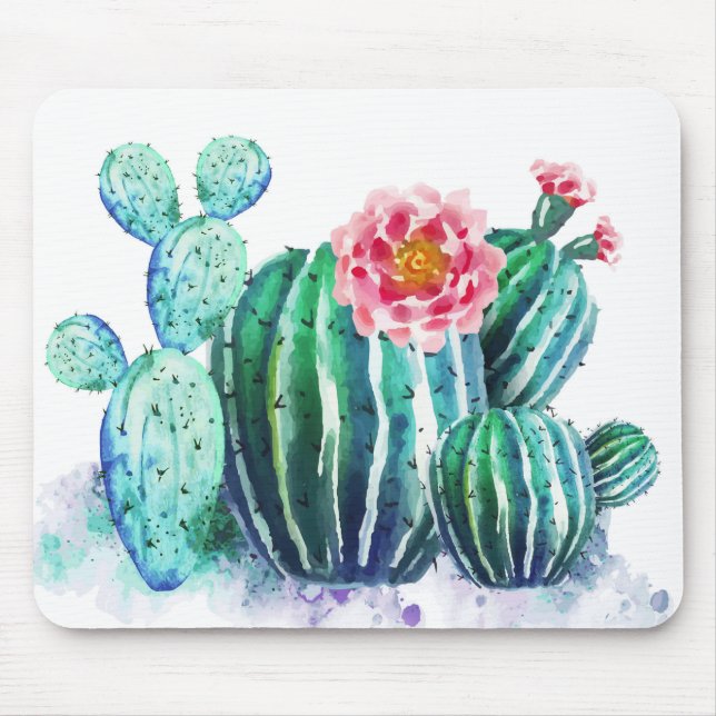 watercolor Cactus Mouse Pad (Front)