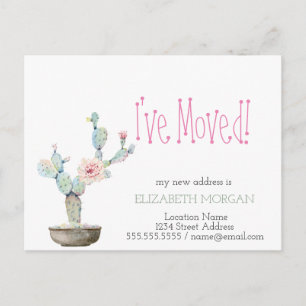 Watercolor Cactus New Address Announcement Postcard