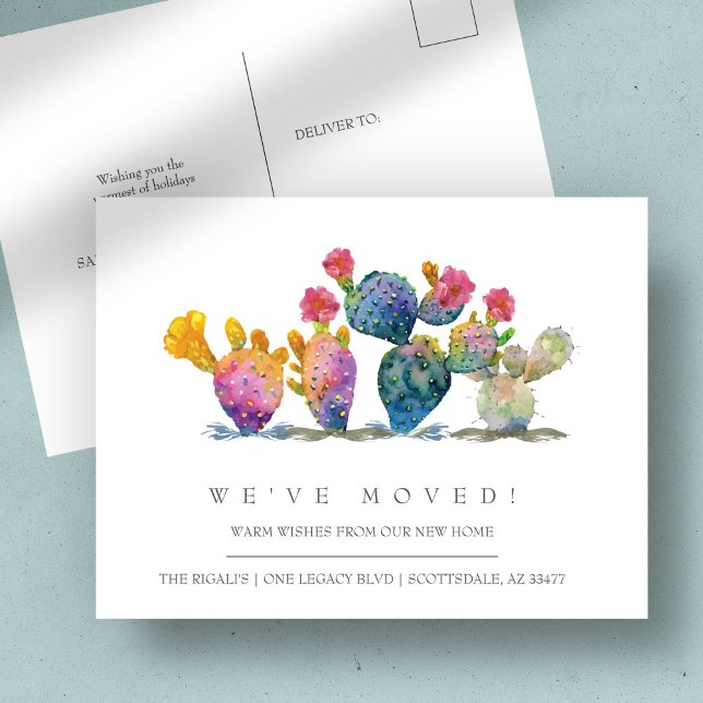 Watercolor Cactus New Home Moving Announcement Postcard (Moving announcement postcards watercolor cactus)