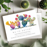 Watercolor Cactus New Home Moving Announcement Postcard<br><div class="desc">A modern watercolor moving announcement postcard that let friends and family know about your new home sweet home! This simple design features a cute cactus painted illustration with "We've Moved" in a modern typography. Use the template fields to add your custom information, new address and names. A boho chic yet...</div>