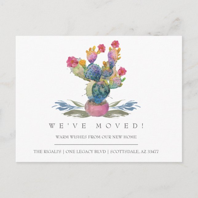 Watercolor Cactus New Home Moving Announcement Postcard (Front)