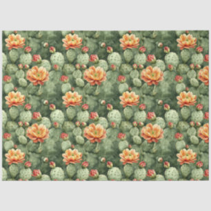 Watercolor Cactus Orange Flowers Pattern Decoupage Tissue Paper