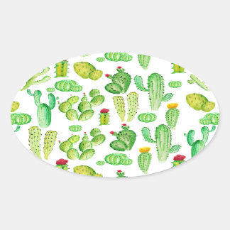 watercolor cactus oval sticker