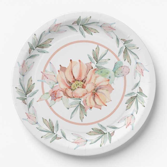  Watercolor Cactus Paper Plate (Front)