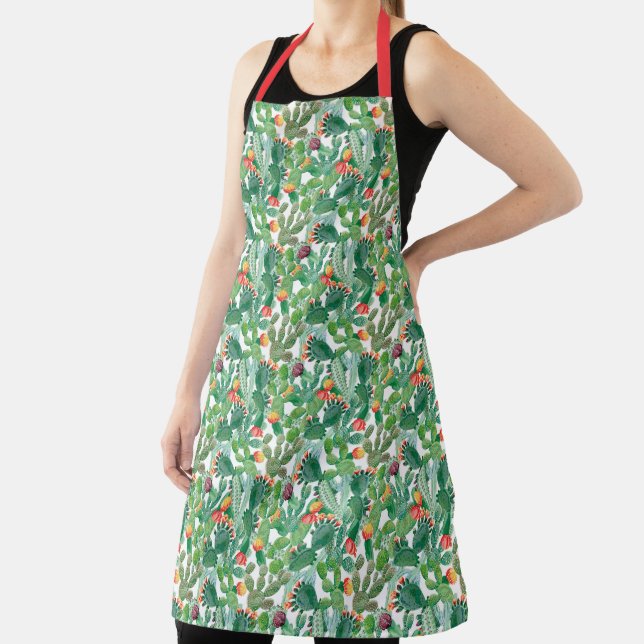 Watercolor Cactus Pattern Apron (Insitu)