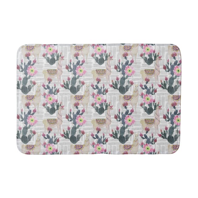 Watercolor Cactus Pattern Bath Mat (Front)