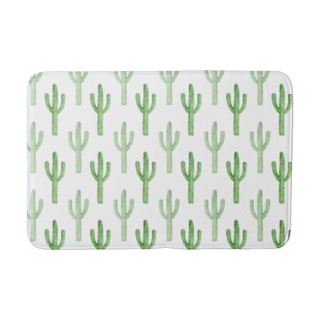 Watercolor Cactus Pattern Bath Mat (Front)