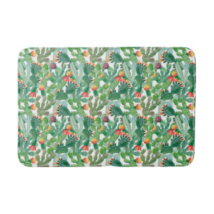Watercolor Cactus Pattern Bath Mat